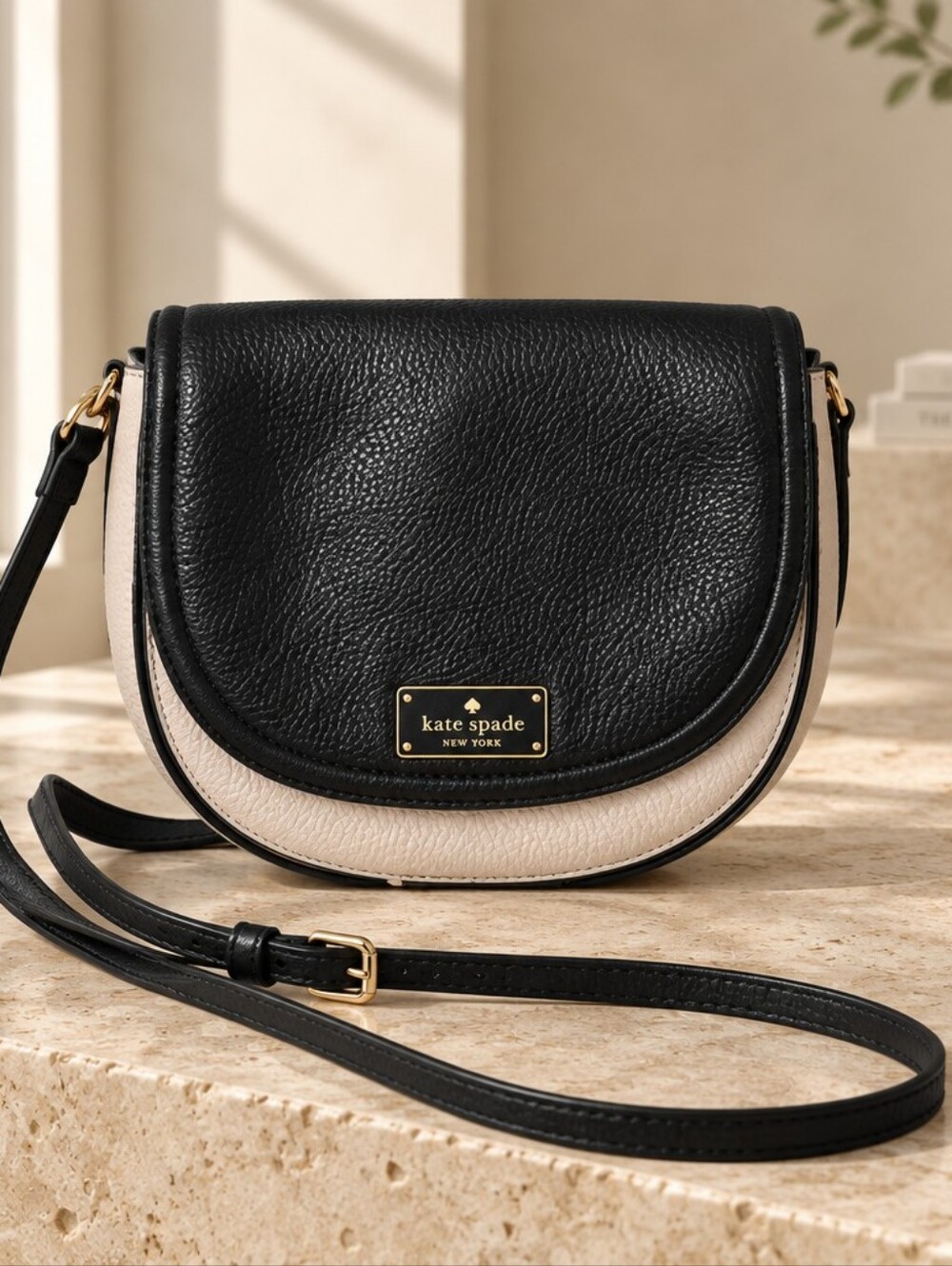 kate spade Black & Cream Crossbody Saddle Bag